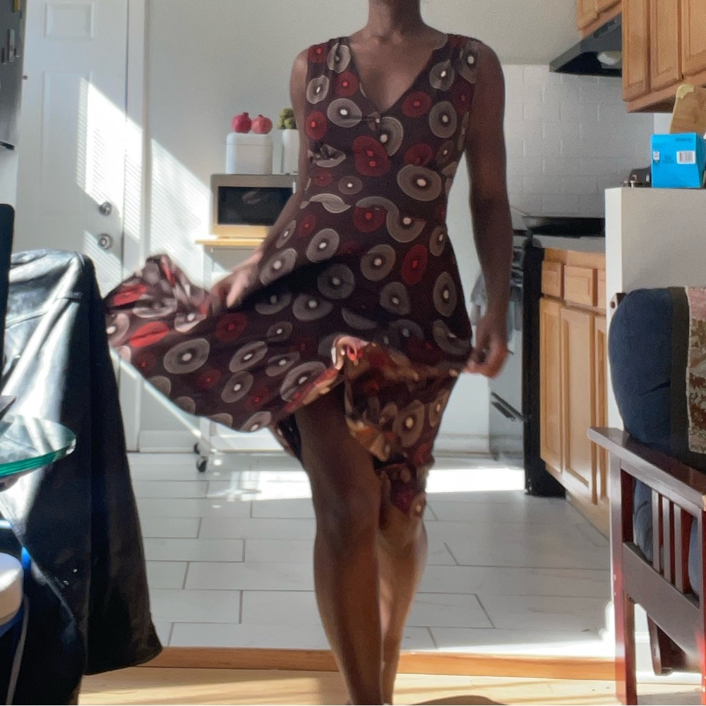 Alyn Paige Brown and Red Geometric Maxi Dress